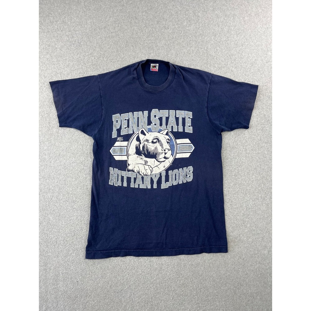 Vintage Penn State Nittany Lions Shirt Mens L Blue 1990s Made USA Short Sleeve